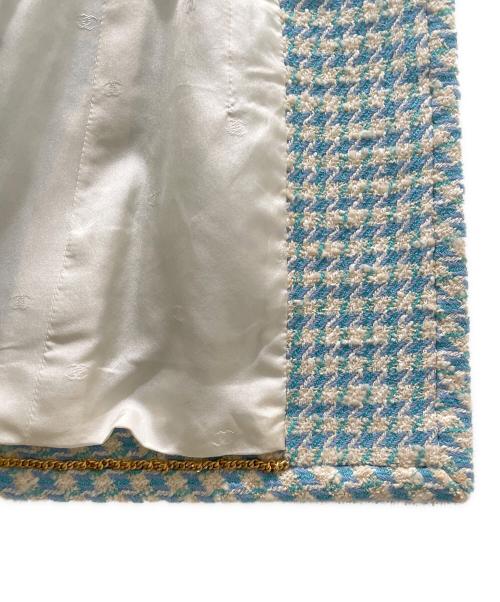 CHANEL（シャネル）CHANEL (シャネル) ココボタンツイードジャケット ブルー×ホワイト サイズ:38の古着・服飾アイテム