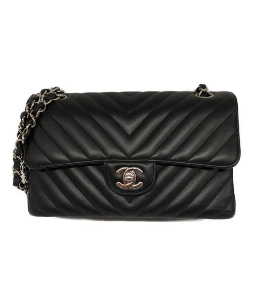 CHANEL（シャネル）CHANEL (シャネル) WフラップVステッチチェーンショルダーバッグ ブラック サイズ:23の古着・服飾アイテム