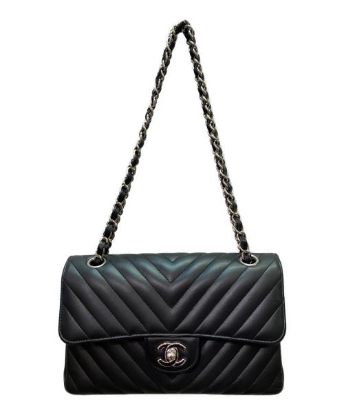 CHANEL（シャネル）CHANEL (シャネル) WフラップVステッチチェーンショルダーバッグ ブラック サイズ:23の古着・服飾アイテム