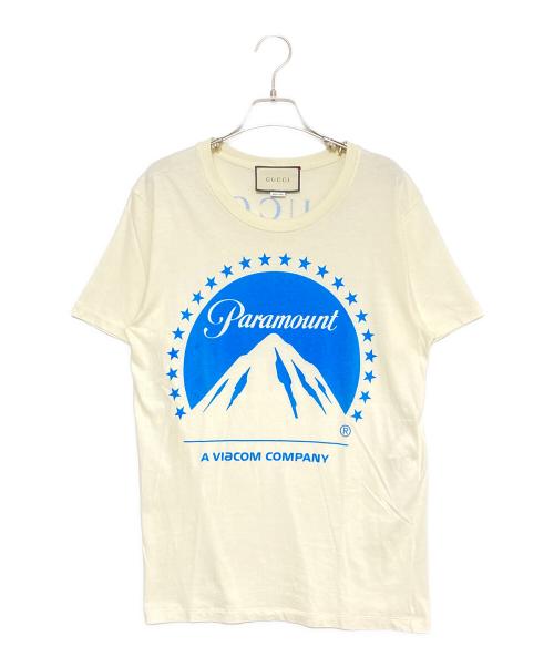 GUCCI（グッチ）GUCCI (グッチ) PARAMOUNT (パラマウント) ロゴTシャツ ベージュ サイズ:XSの古着・服飾アイテム