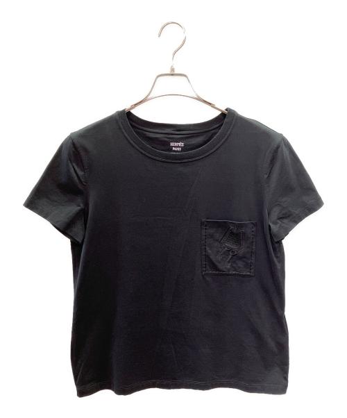 HERMES（エルメス）HERMES (エルメス) クロシェット刺繍ポケットTシャツ ブラック サイズ:40の古着・服飾アイテム