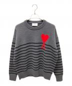 AMIPARISアミパリス）の古着「AMI ハートロゴ ボーダーニット プルオーバー」｜グレー
