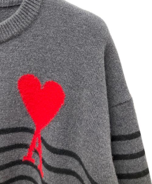 AMIPARIS（アミパリス）AMIPARIS (アミパリス) AMI ハートロゴ ボーダーニット プルオーバー グレー サイズ:Ⅿの古着・服飾アイテム