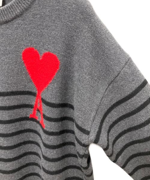 AMIPARIS（アミパリス）AMIPARIS (アミパリス) AMI ハートロゴ ボーダーニット プルオーバー グレー サイズ:Ⅿの古着・服飾アイテム
