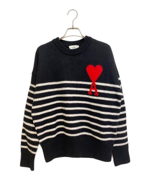 AMIPARIS（アミパリス）AMIPARIS (アミパリス) ハートロゴニット ブラック×ホワイト サイズ:Sの古着・服飾アイテム