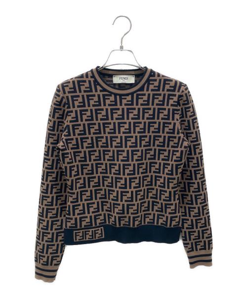 FENDI（フェンディ）FENDI (フェンディ) ズッカ柄ニット ブラウン×ブラック サイズ:38の古着・服飾アイテム
