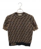 FENDIフェンディ）の古着「ファブリックFFロゴモチーフセーター/FFロゴ ズッカ柄 半袖ニット」｜ブラウン