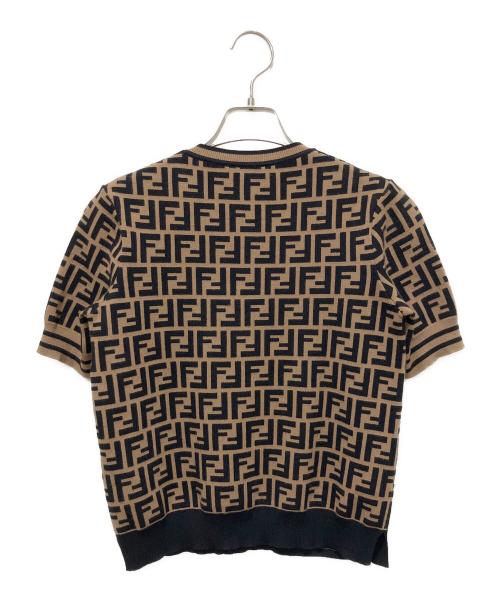 FENDI（フェンディ）FENDI (フェンディ) ファブリックFFロゴモチーフセーター/FFロゴ ズッカ柄 半袖ニット ブラウン サイズ:38の古着・服飾アイテム