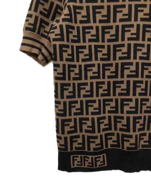 FENDI（フェンディ）FENDI (フェンディ) ファブリックFFロゴモチーフセーター/FFロゴ ズッカ柄 半袖ニット ブラウン サイズ:38の古着・服飾アイテム