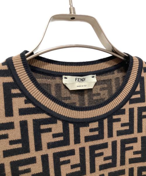 FENDI（フェンディ）FENDI (フェンディ) ファブリックFFロゴモチーフセーター/FFロゴ ズッカ柄 半袖ニット ブラウン サイズ:38の古着・服飾アイテム