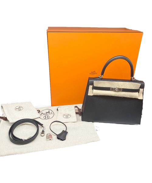 HERMES（エルメス）HERMES (エルメス) ケリー25 外縫い/シルバー金具/ヴォーエプソン/ブラック/B刻印 ブラック サイズ:25の古着・服飾アイテム