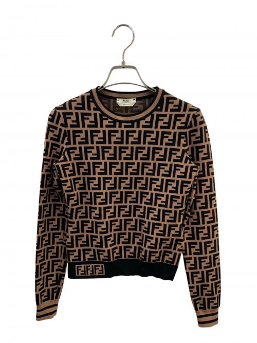 FENDI（フェンディ）FENDI (フェンディ) ズッカ柄 ニット ブラウン×ブラック サイズ:36の古着・服飾アイテム
