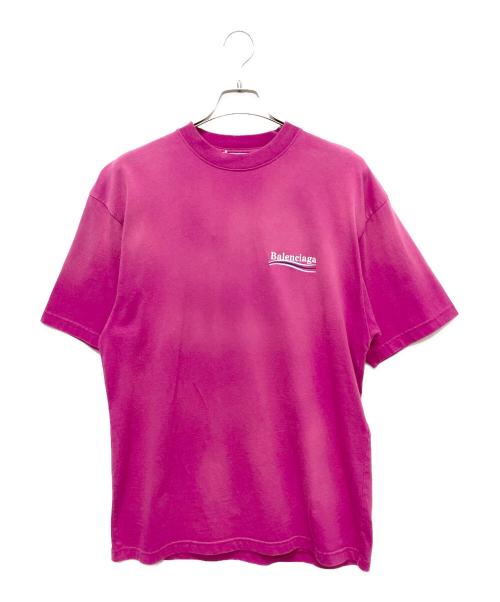 BALENCIAGA（バレンシアガ）BALENCIAGA (バレンシアガ) キャンペーンロゴ 加工Tシャツ ショッキングピンク サイズ:XXSの古着・服飾アイテム