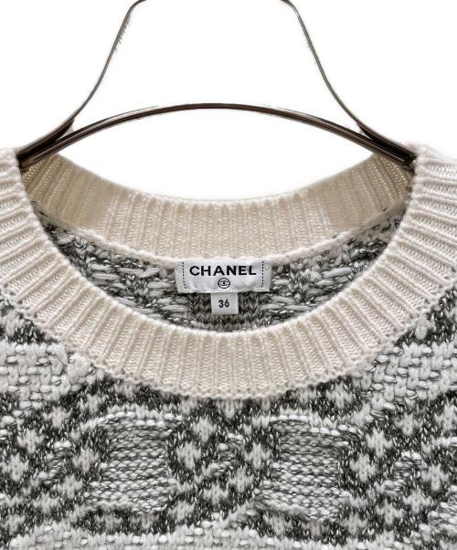 CHANEL（シャネル）CHANEL (シャネル) ココマークジャガードニット ベージュ×オリーブ サイズ:36の古着・服飾アイテム