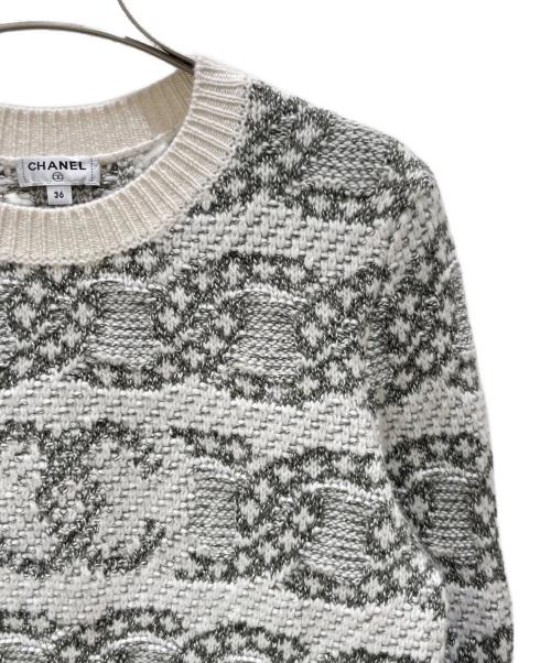 CHANEL（シャネル）CHANEL (シャネル) ココマークジャガードニット ベージュ×オリーブ サイズ:36の古着・服飾アイテム