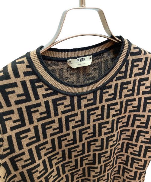 FENDI（フェンディ）FENDI (フェンディ) ズッカ柄 ニット ブラウン×ブラック サイズ:38の古着・服飾アイテム