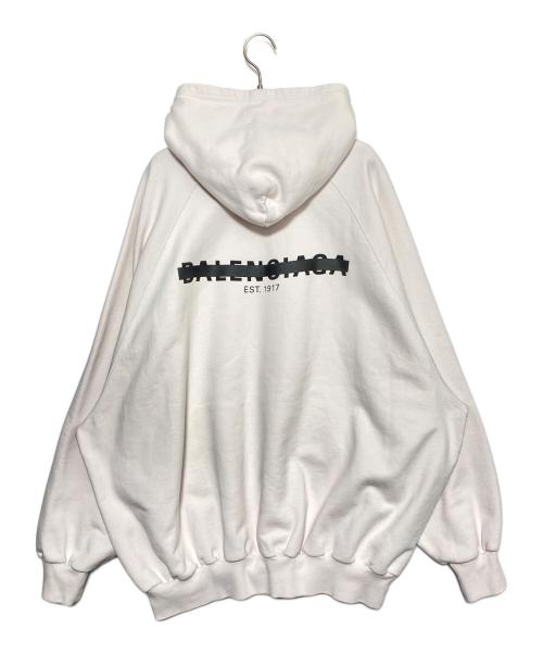 BALENCIAGA（バレンシアガ）BALENCIAGA (バレンシアガ) テーピングロゴ オーバーサイズ パーカー ピンク サイズ:Lの古着・服飾アイテム