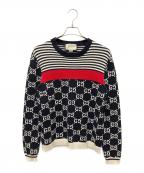 GUCCIグッチ）の古着「GGボーダー切替ニット」｜ネイビー