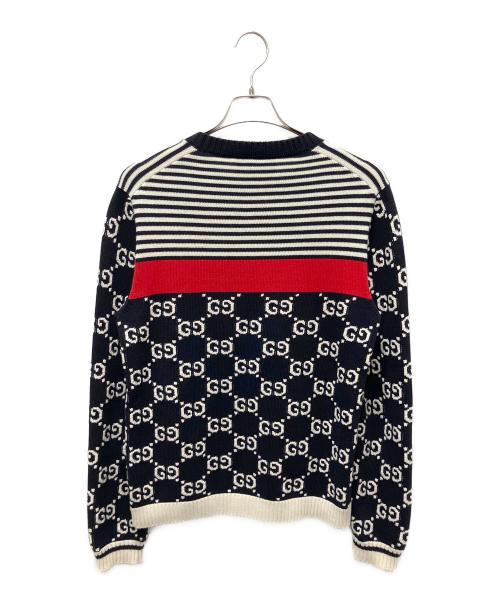 GUCCI（グッチ）GUCCI (グッチ) GGボーダー切替ニット ネイビー サイズ:Sの古着・服飾アイテム