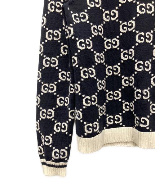 GUCCI（グッチ）GUCCI (グッチ) GGボーダー切替ニット ネイビー サイズ:Sの古着・服飾アイテム
