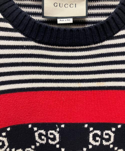 GUCCI（グッチ）GUCCI (グッチ) GGボーダー切替ニット ネイビー サイズ:Sの古着・服飾アイテム