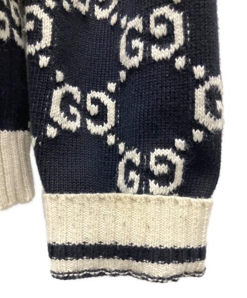 GUCCI（グッチ）GUCCI (グッチ) GGボーダー切替ニット ネイビー サイズ:Sの古着・服飾アイテム