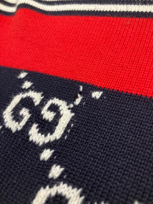 GUCCI（グッチ）GUCCI (グッチ) GGボーダー切替ニット ネイビー サイズ:Sの古着・服飾アイテム