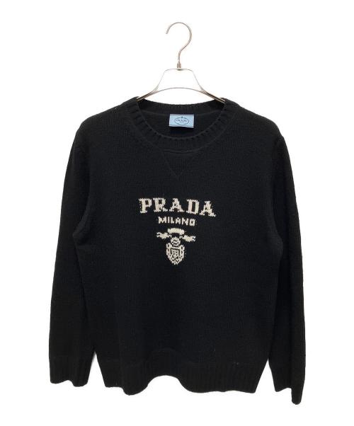 PRADA（プラダ）PRADA (プラダ) カシミヤ×ウール ロゴ ニットプルオーバー ブラック サイズ:42の古着・服飾アイテム