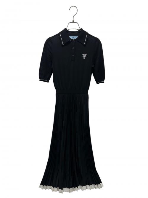 PRADA（プラダ）PRADA (プラダ) ニット切替ポロシャツワンピース ブラック サイズ:36の古着・服飾アイテム