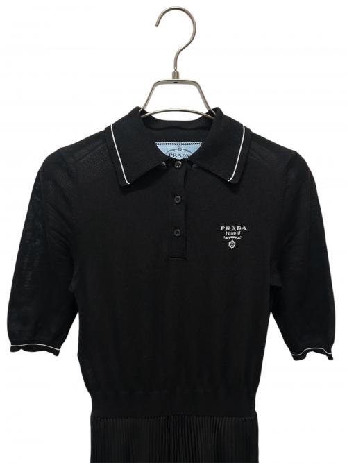 PRADA（プラダ）PRADA (プラダ) ニット切替ポロシャツワンピース ブラック サイズ:36の古着・服飾アイテム