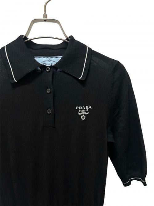PRADA（プラダ）PRADA (プラダ) ニット切替ポロシャツワンピース ブラック サイズ:36の古着・服飾アイテム