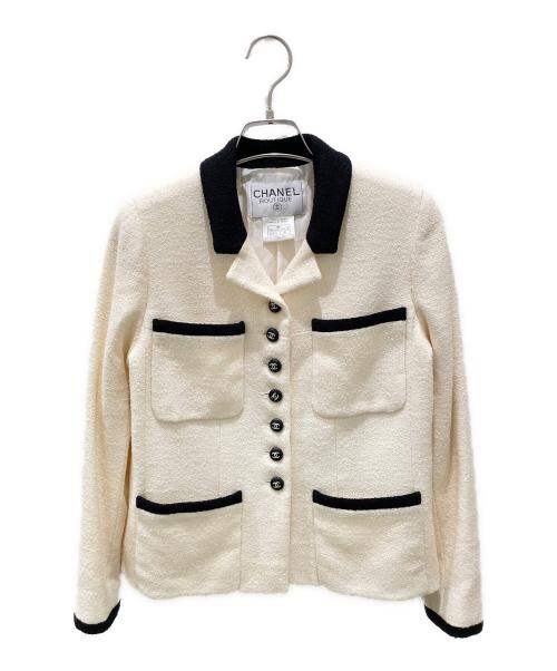 CHANEL（シャネル）CHANEL (シャネル) バイカラーツイードジャケット アイボリー×ブラック サイズ:38の古着・服飾アイテム