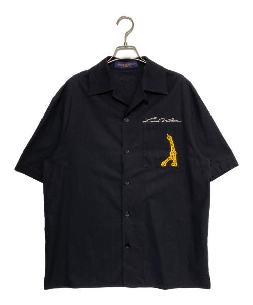 LOUIS VUITTON（ルイ ヴィトン）LOUIS VUITTON (ルイ ヴィトン) ロゴ刺繍オープンカラーシャツ ブラック サイズ:Lの古着・服飾アイテム