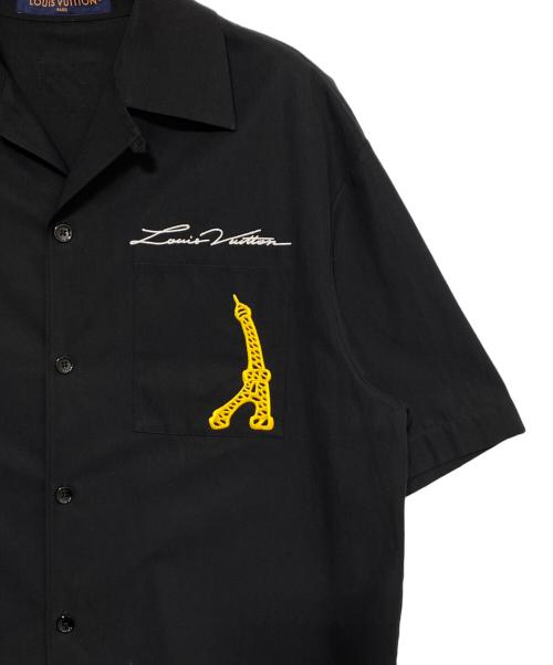 LOUIS VUITTON（ルイ ヴィトン）LOUIS VUITTON (ルイ ヴィトン) ロゴ刺繍オープンカラーシャツ ブラック サイズ:Lの古着・服飾アイテム