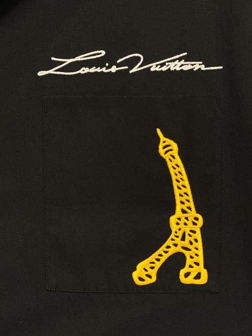 LOUIS VUITTON（ルイ ヴィトン）LOUIS VUITTON (ルイ ヴィトン) ロゴ刺繍オープンカラーシャツ ブラック サイズ:Lの古着・服飾アイテム