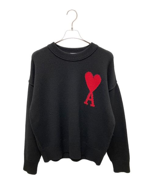 AMIPARIS（アミパリス）AMIPARIS (アミパリス) AMI ハートロゴ ニット プルオーバー ブラック×レッド サイズ:Mの古着・服飾アイテム