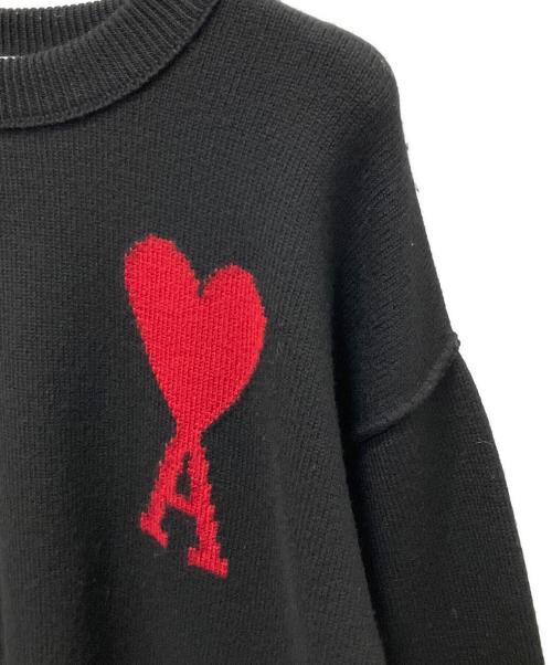 AMIPARIS（アミパリス）AMIPARIS (アミパリス) AMI ハートロゴ ニット プルオーバー ブラック×レッド サイズ:Mの古着・服飾アイテム