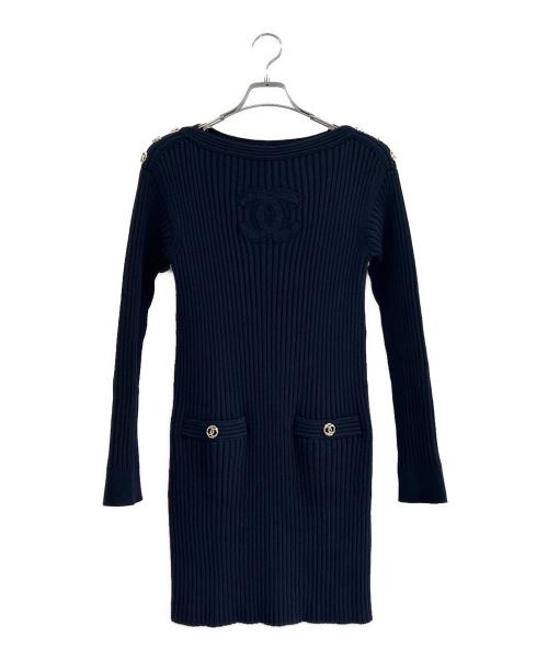 CHANEL（シャネル）CHANEL (シャネル) ココボタンリブニットワンピース ネイビー サイズ:34の古着・服飾アイテム