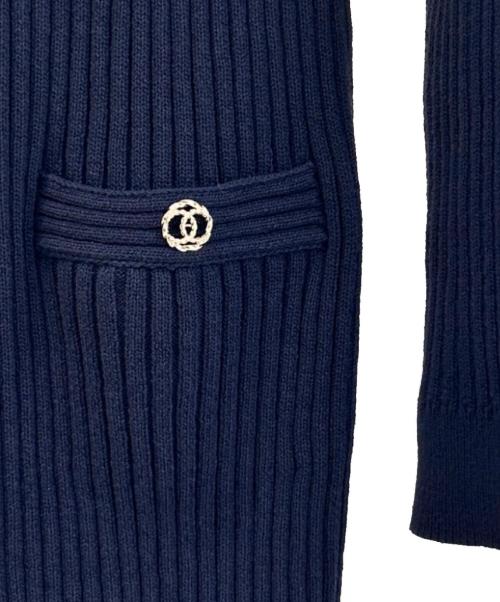 CHANEL（シャネル）CHANEL (シャネル) ココボタンリブニットワンピース ネイビー サイズ:34の古着・服飾アイテム