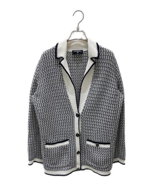 CHANEL（シャネル）CHANEL (シャネル) ココボタンニットジャケット ネイビー×ホワイト サイズ:38の古着・服飾アイテム