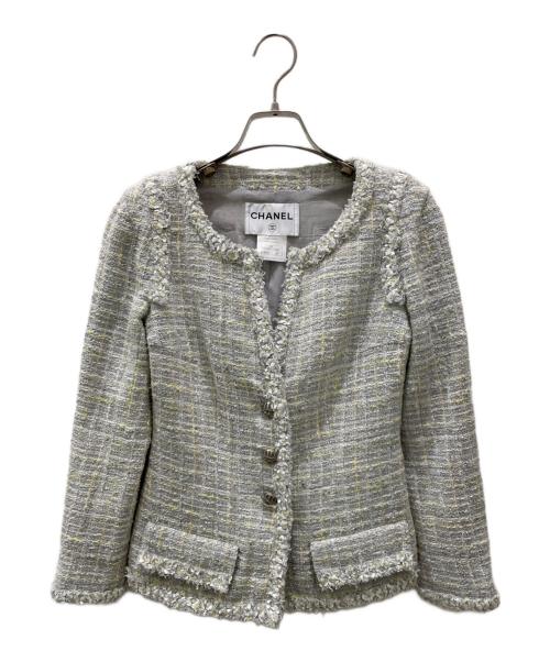 CHANEL（シャネル）CHANEL (シャネル) ココボタンツイードジャケット グレー サイズ:36の古着・服飾アイテム
