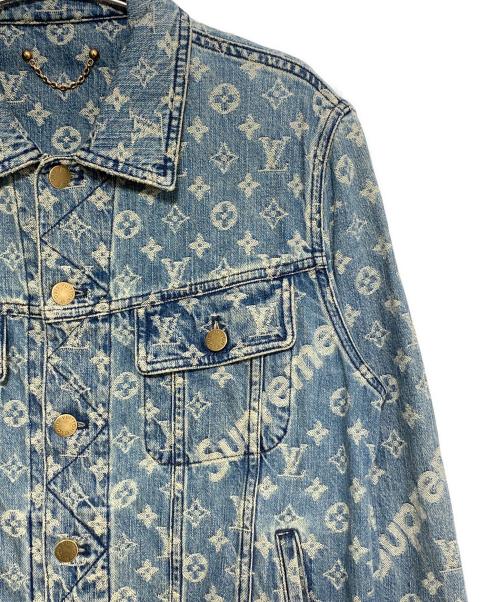 LOUIS VUITTON（ルイ ヴィトン）LOUIS VUITTON (ルイ ヴィトン) SUPREME (シュプリーム) Jacquard Denim Trucker Jacket ブルーインディゴ サイズ:44の古着・服飾アイテム