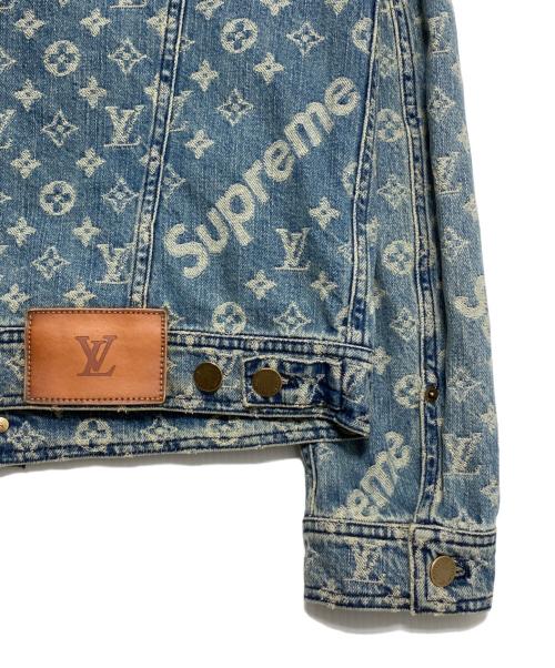 LOUIS VUITTON（ルイ ヴィトン）LOUIS VUITTON (ルイ ヴィトン) SUPREME (シュプリーム) Jacquard Denim Trucker Jacket ブルーインディゴ サイズ:44の古着・服飾アイテム
