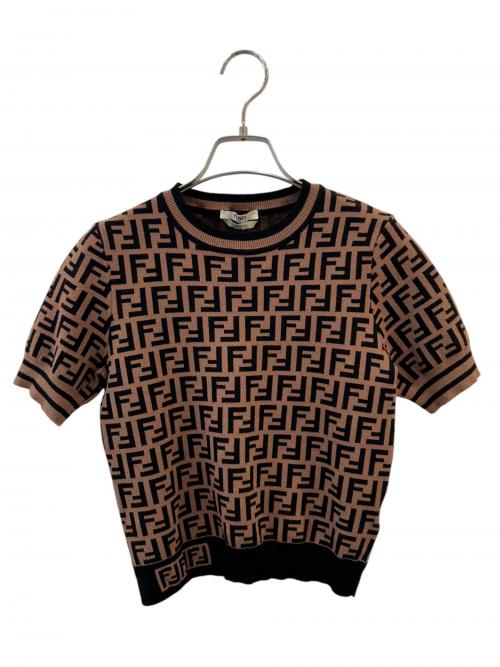 FENDI（フェンディ）FENDI (フェンディ) ズッカ柄 半袖 ニット ブラウン×ブラック サイズ:36の古着・服飾アイテム