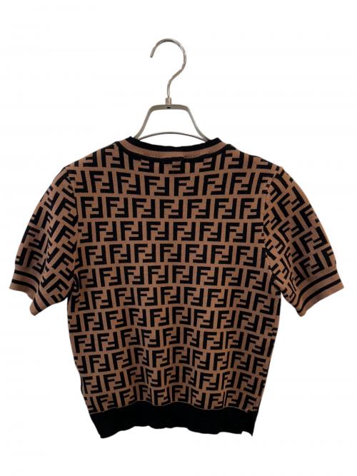 FENDI（フェンディ）FENDI (フェンディ) ズッカ柄 半袖 ニット ブラウン×ブラック サイズ:36の古着・服飾アイテム