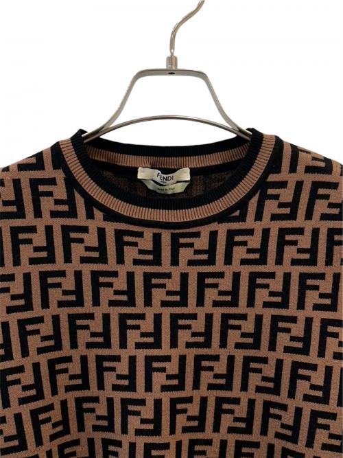 FENDI（フェンディ）FENDI (フェンディ) ズッカ柄 半袖 ニット ブラウン×ブラック サイズ:36の古着・服飾アイテム