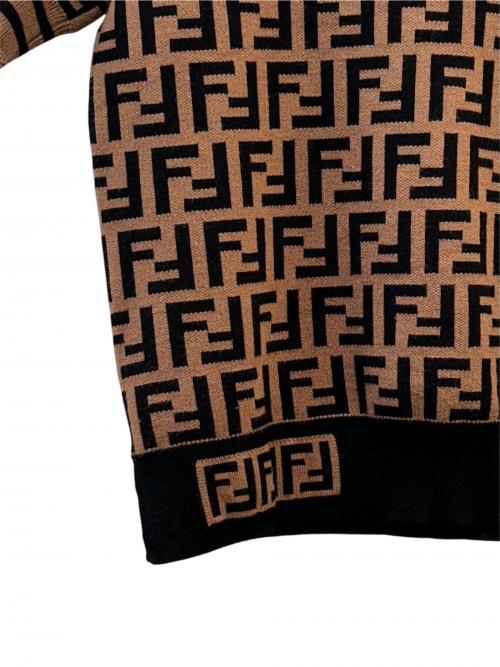 FENDI（フェンディ）FENDI (フェンディ) ズッカ柄 半袖 ニット ブラウン×ブラック サイズ:36の古着・服飾アイテム