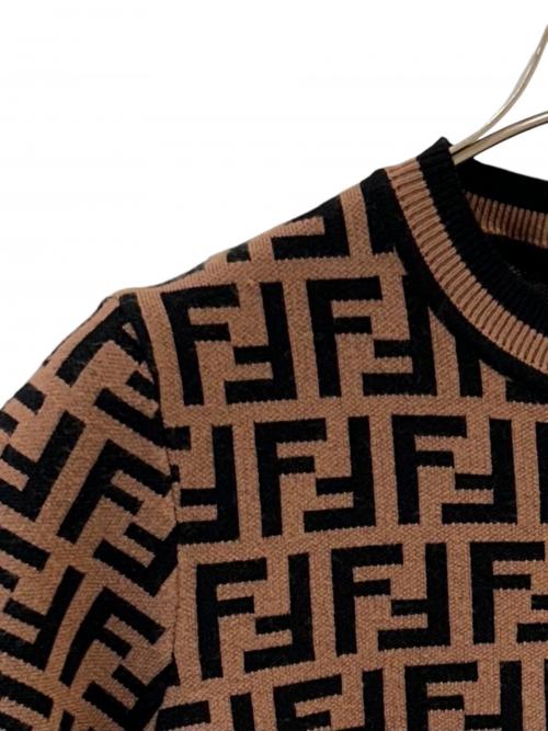 FENDI（フェンディ）FENDI (フェンディ) ズッカ柄 半袖 ニット ブラウン×ブラック サイズ:36の古着・服飾アイテム