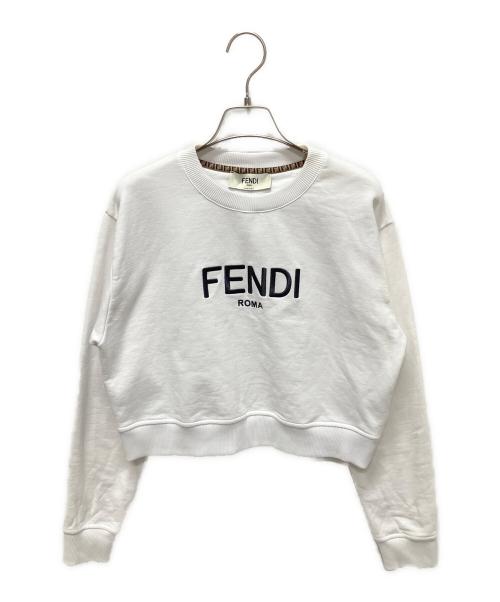 FENDI（フェンディ）FENDI (フェンディ) ロゴ エンブロダイリー クロップド スウェット プルオーバー ホワイト サイズ:Sの古着・服飾アイテム