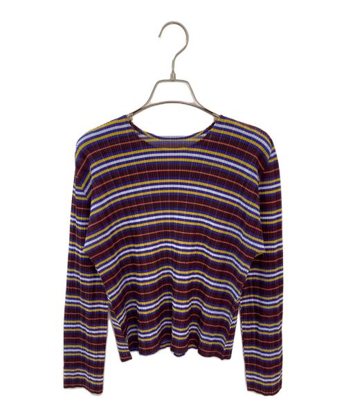 me ISSEY MIYAKE（ミーイッセイ ミヤケ）me ISSEY MIYAKE (ミーイッセイ ミヤケ) ボーダープリーツカットソー ワインレッド サイズ:3の古着・服飾アイテム